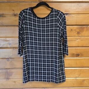 J. Jill Wearever Collection Windowpane Plaid 3/4 Sleeve Tunic Black Size SP